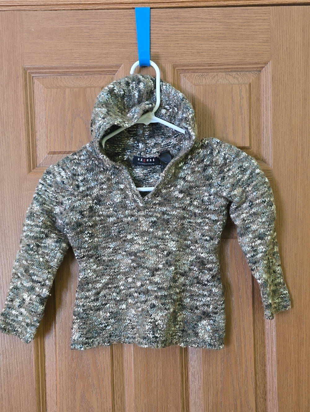 Axcess Marled Olive Green Hooded Crewneck Sweater